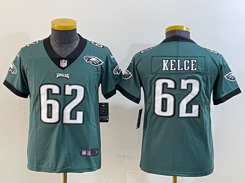 Youth 2025 Philadelphia Eagles #62 Kelce green Nike NFL jersey style 93->youth nfl jersey->Youth Jersey